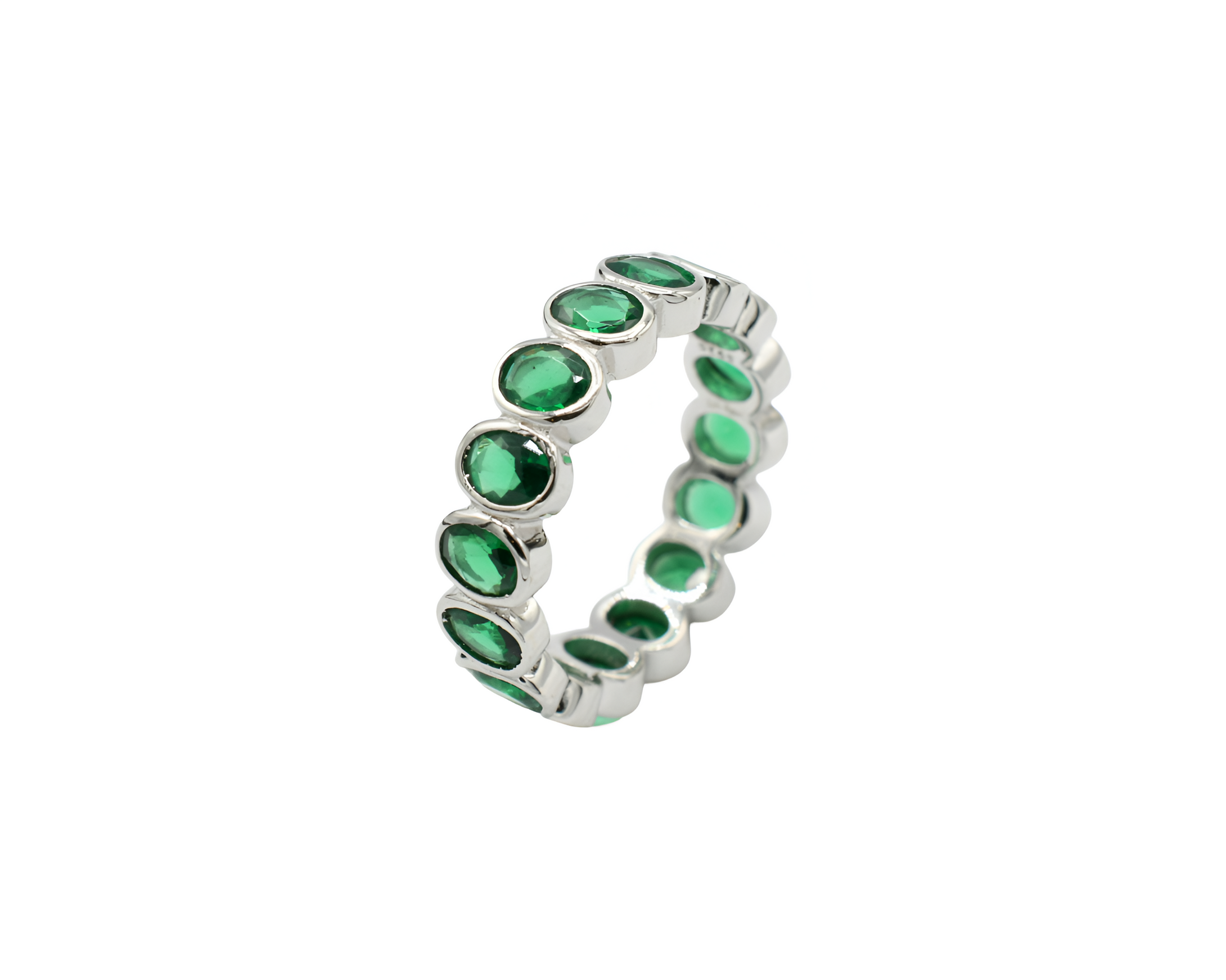 Green Oval Eternity Ring / Anillo ( Plata )
