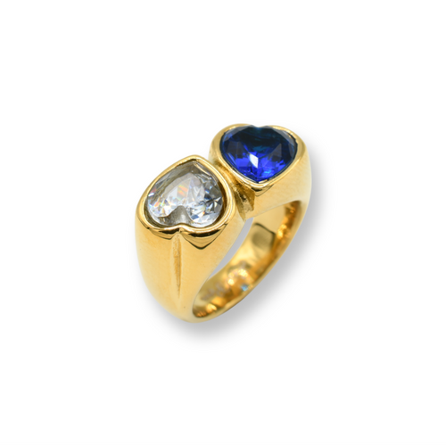 Doble Heart  Blue / Clear Ring  / Anillo