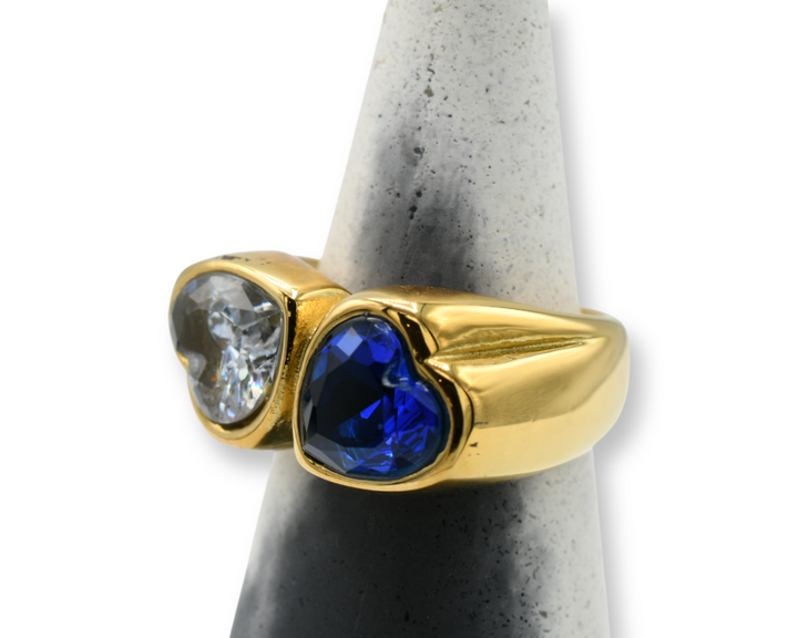 Doble Heart  Blue / Clear Ring  / Anillo