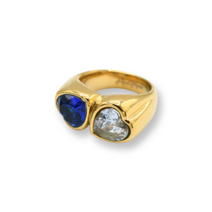Doble Heart  Blue / Clear Ring  / Anillo