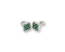 Load image into Gallery viewer, Little Green Flower Earrings ( Plata )