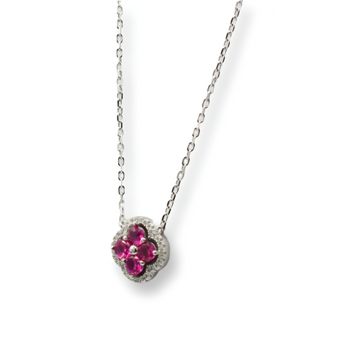 Little Fuchsia Flower Necklace ( Plata )