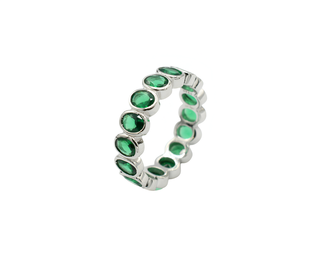 Green Oval Eternity Ring / Anillo ( Plata )