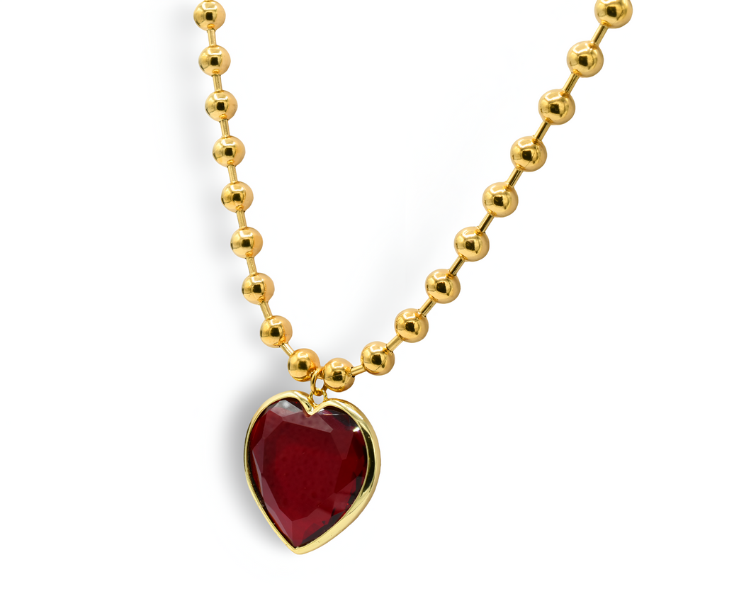 Red Heart Ball Chain Necklace