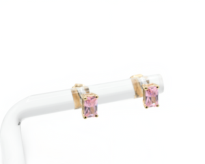 Rectangle Pink Stud Earrings Oro 10K