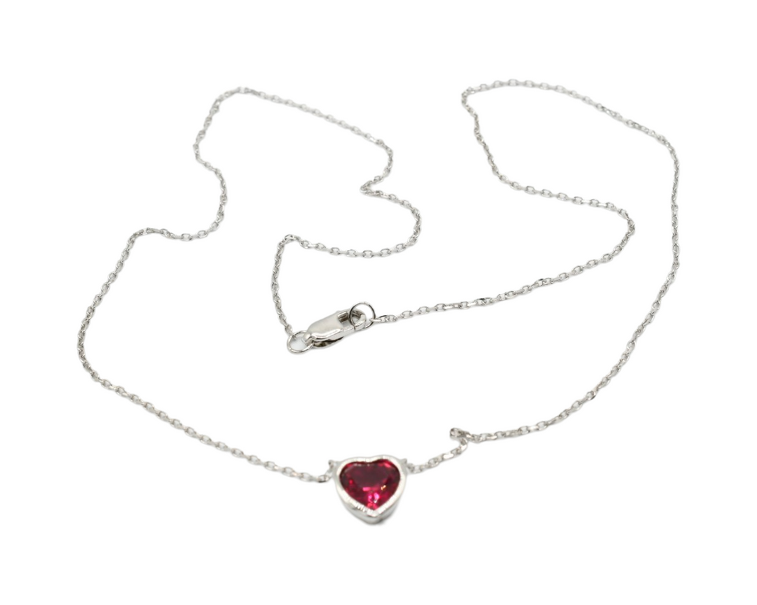 Mini Red Heart Necklace Plata 925