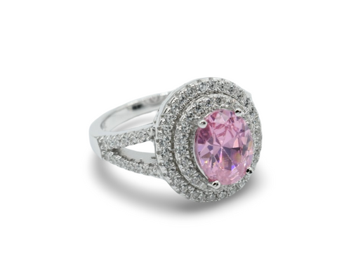 Pink Oval Ring / Anillo Plata