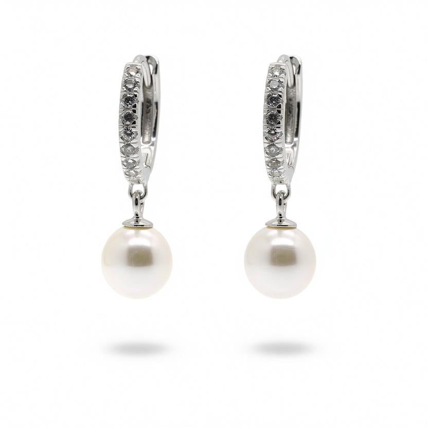 Hanging Pearl Hoops Sterling Silver 925