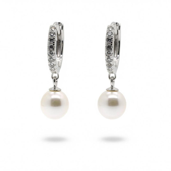 Hanging Pearl Hoops Sterling Silver 925