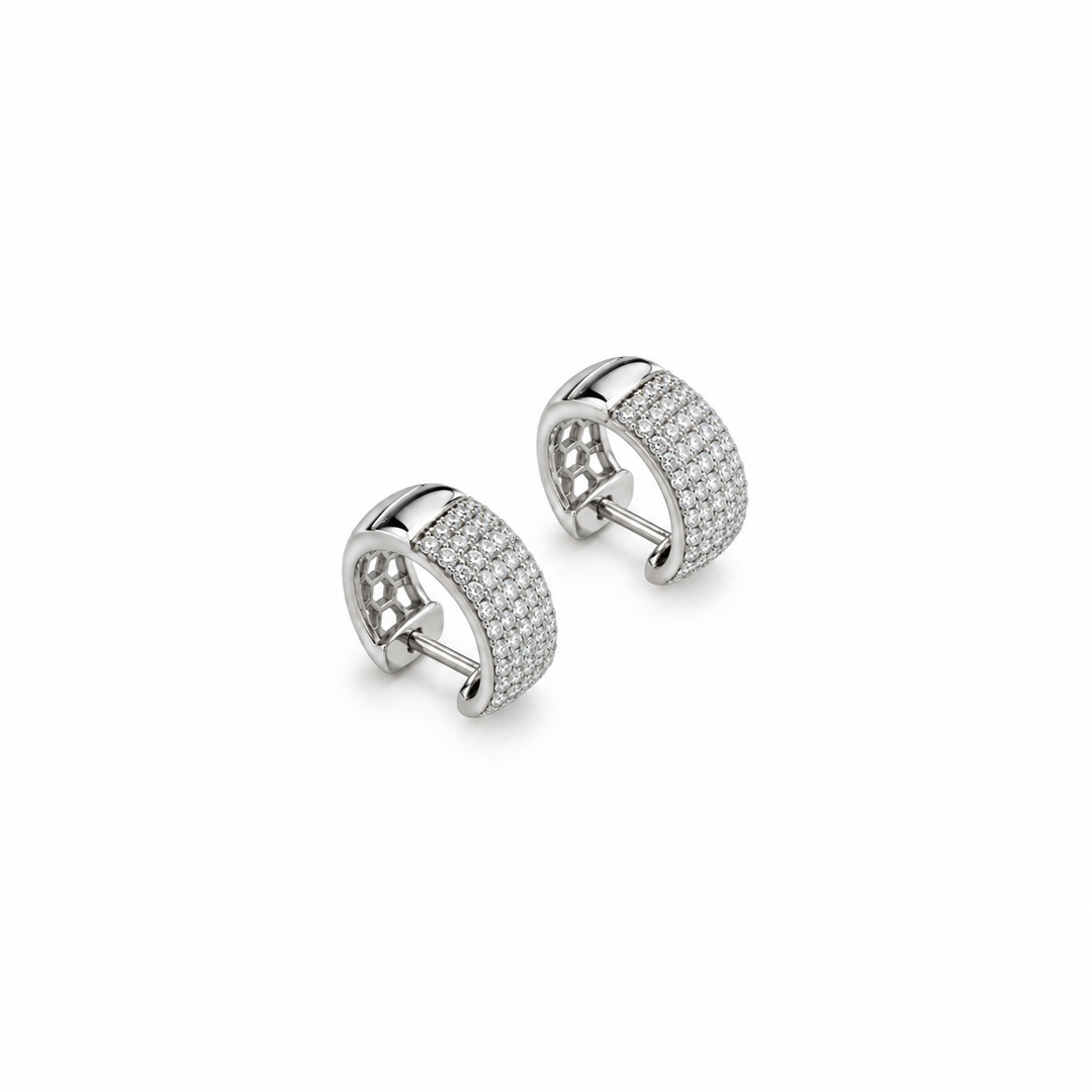 Pave silver hoops