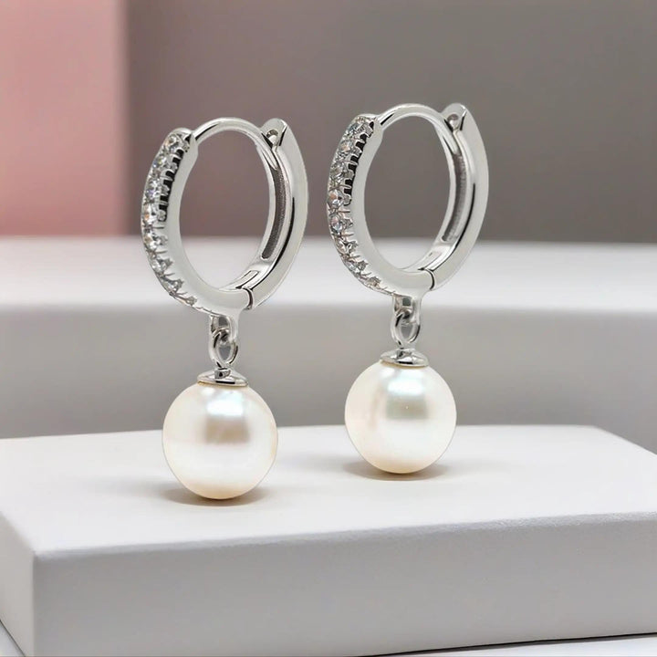 Hanging Pearl Hoops Sterling Silver 925