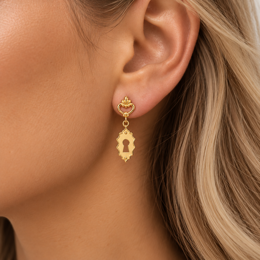 Mini Lock and Key Earrings