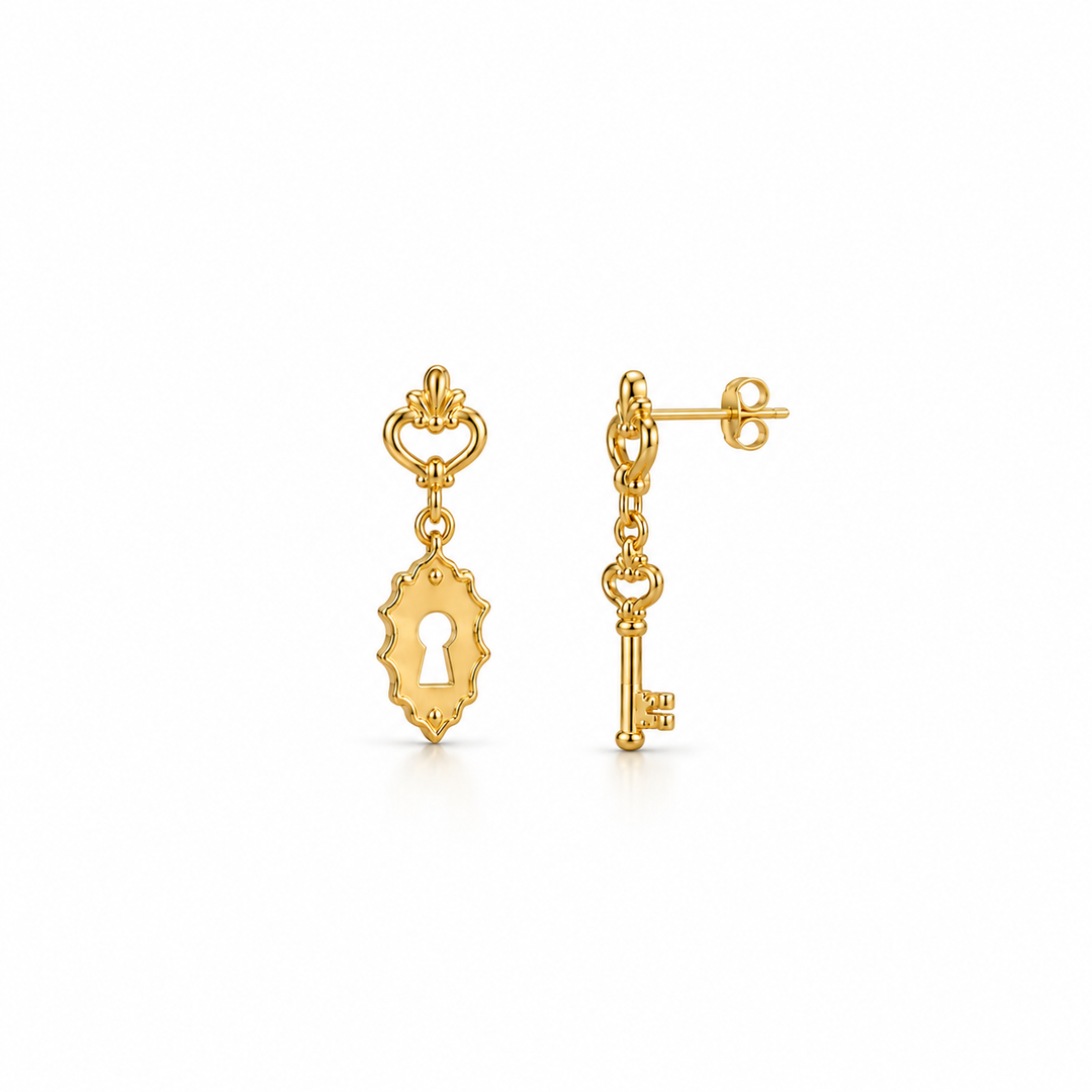 Mini Lock and Key Earrings