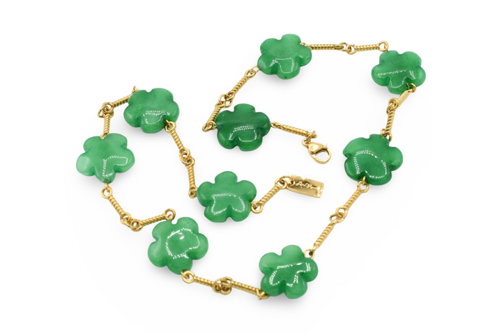 Natural Flower Stone Necklace  Green