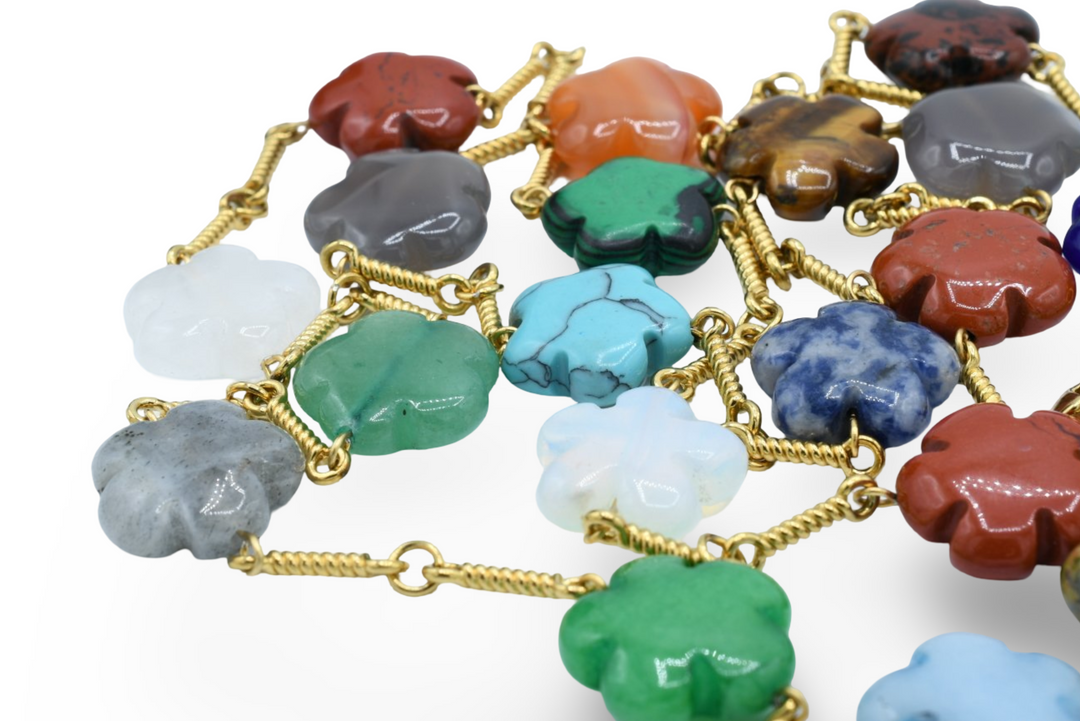 Natural Long Flower Stone Necklace