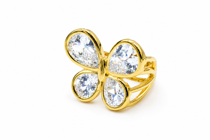 Explicit Clear Butterfly Ring