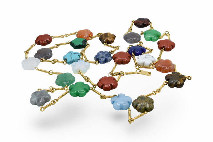 Natural Long Flower Stone Necklace