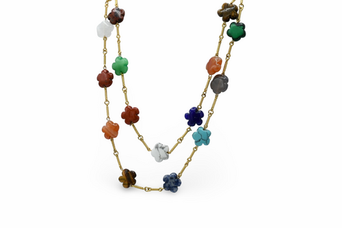 Natural Long Flower Stone Necklace