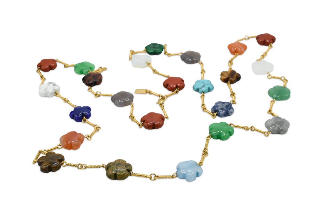 Natural Long Flower Stone Necklace