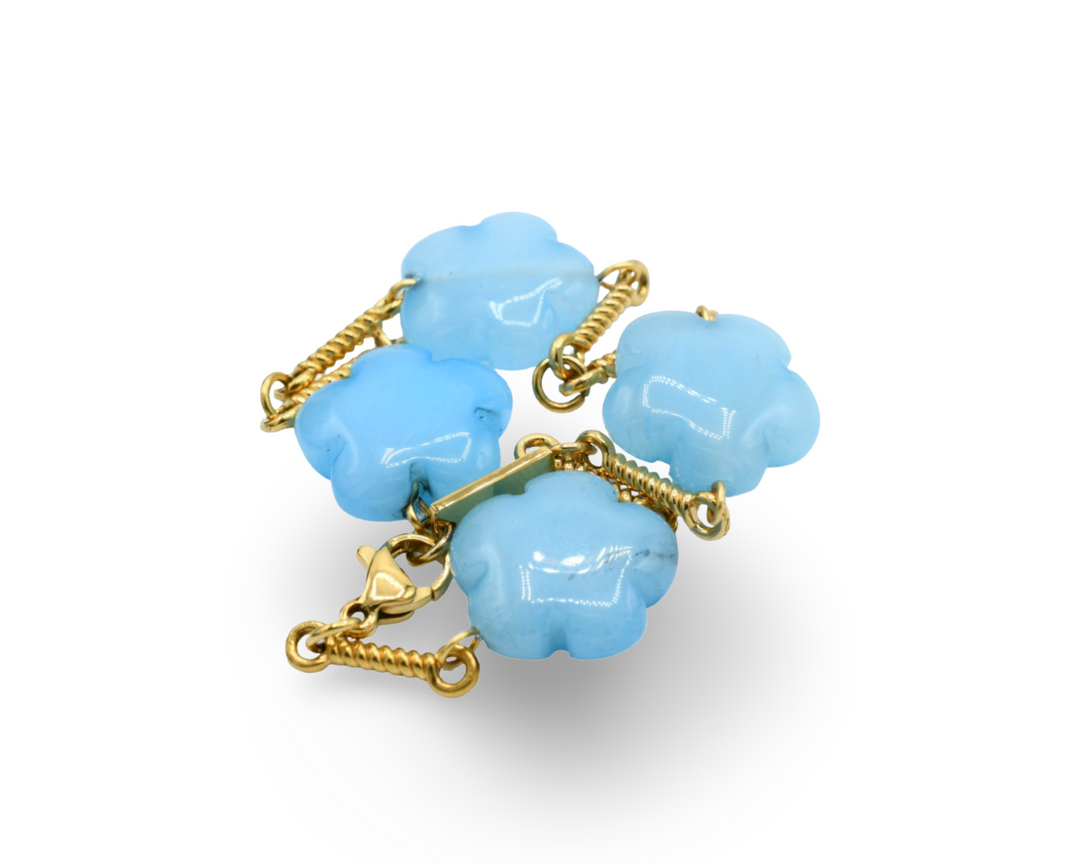 Natural Flower Stone Bracelet Blue / Azul