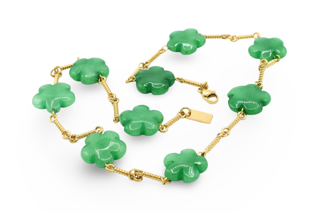 Natural Flower Stone Necklace  Green