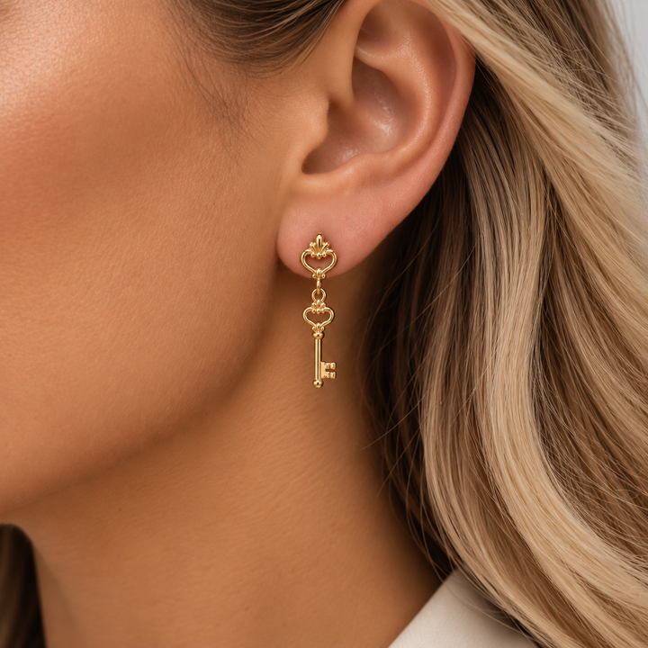 Mini Lock and Key Earrings