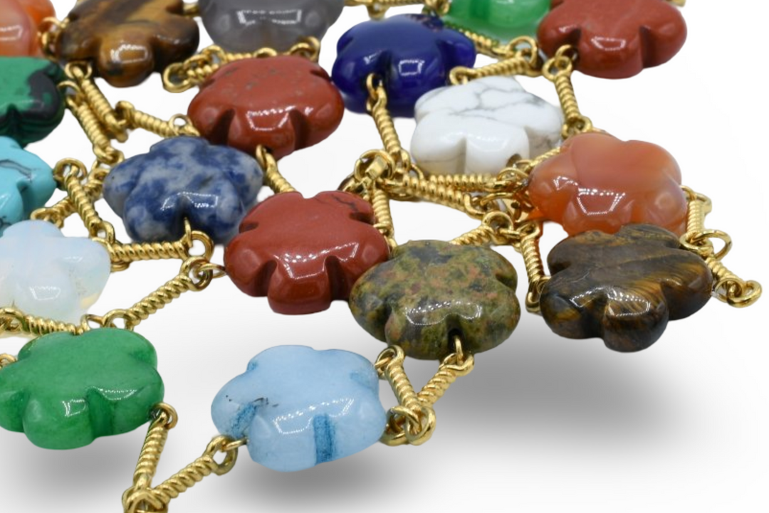Natural Long Flower Stone Necklace