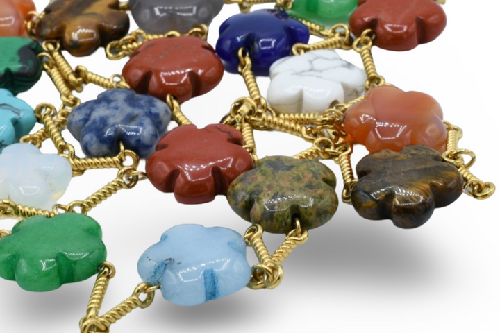 Natural Long Flower Stone Necklace