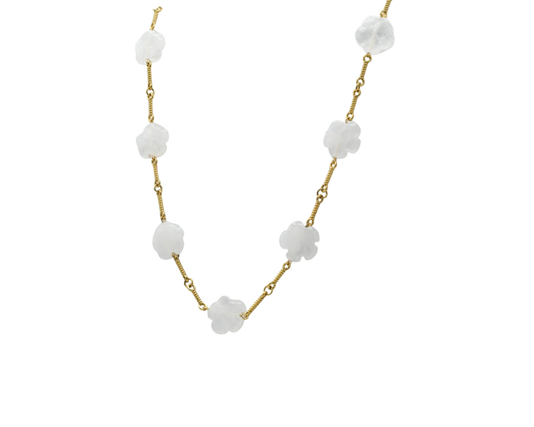 Natural Flower Stone Necklace Clear / White