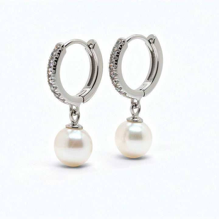 Hanging Pearl Hoops Sterling Silver 925
