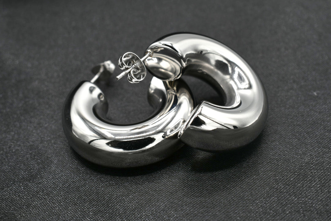 Silver Hollow Hoops