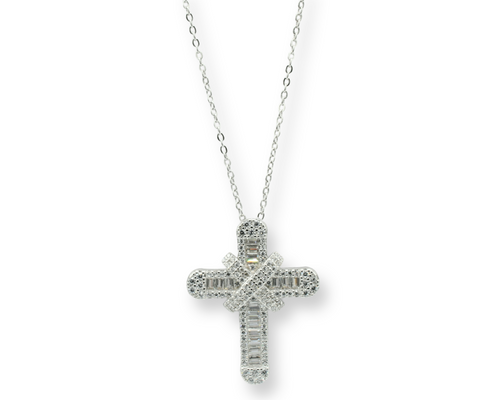 Baguette Cross Necklace ( Plata )