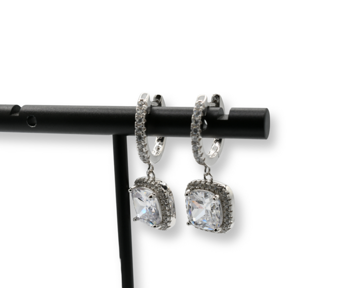 Square Diamond Earrings (Plata)