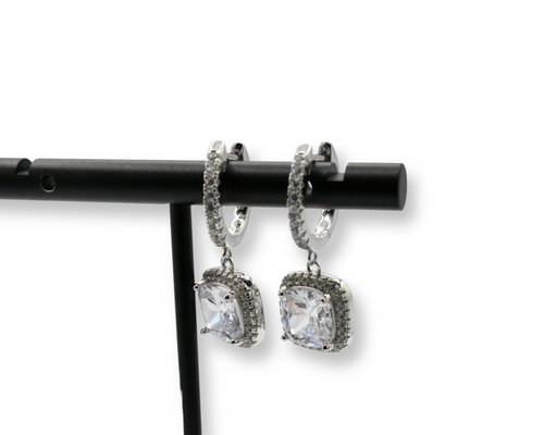 Square Diamond Earrings (Plata)